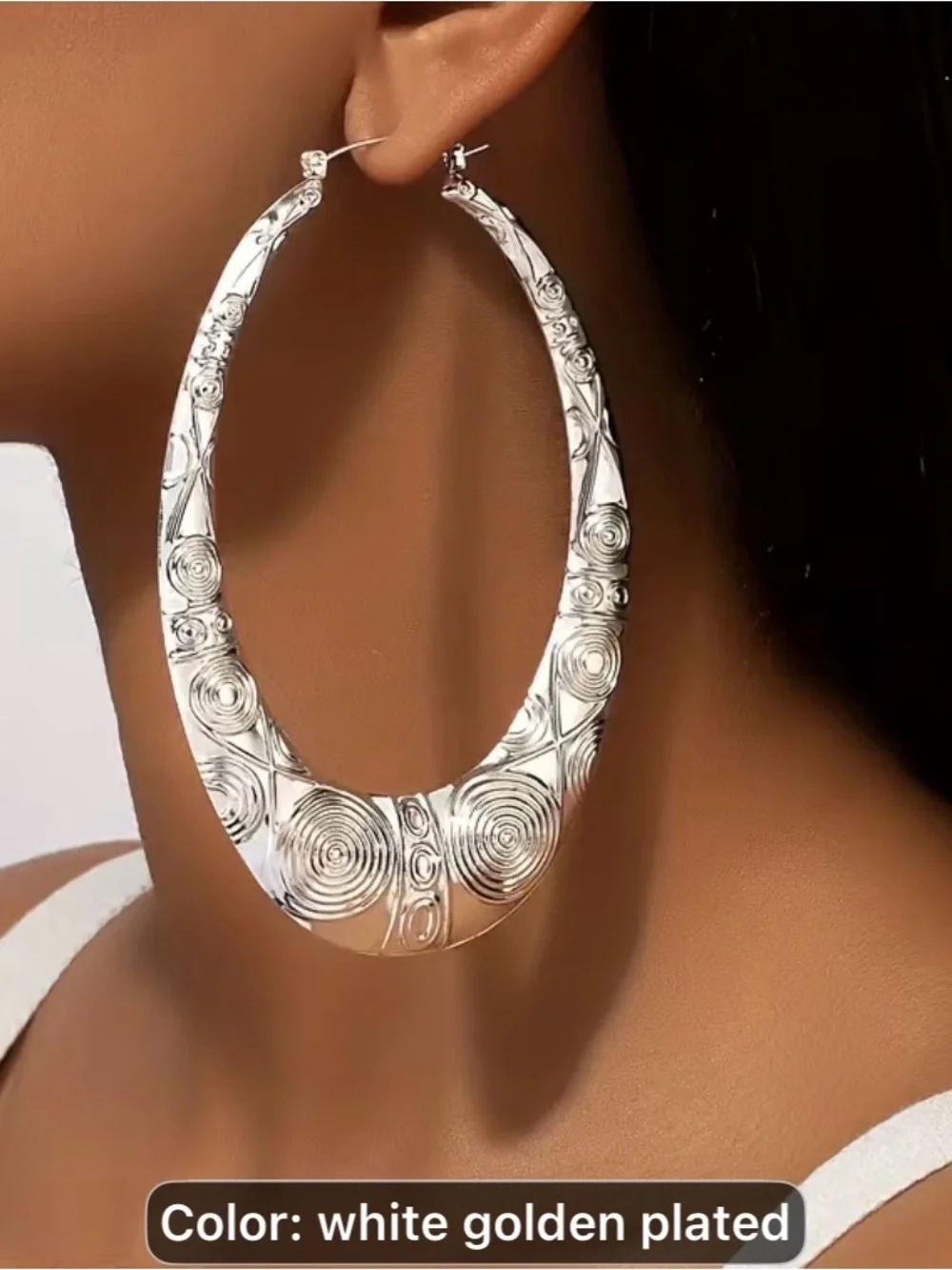 Silver Textured Crescent Hoop Earrings - Women Jewelry